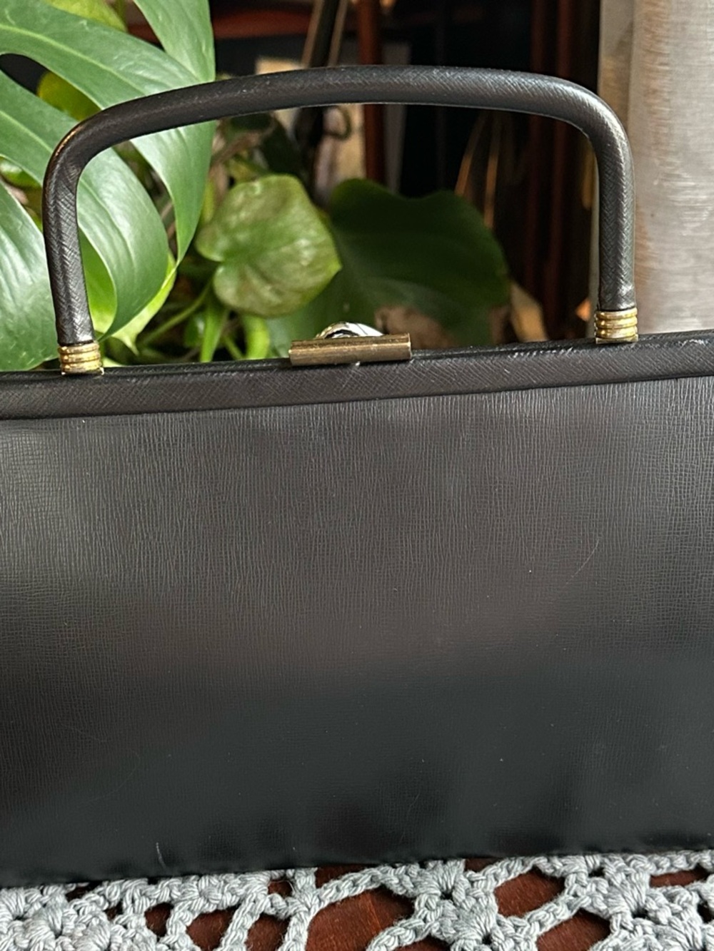 Vintage Garay Classic Black Leatherette Top-Handle Clutch
